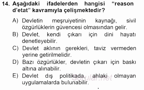 Türkiye Cumhuriyeti Siyasî Tarihi 2012 - 2013 Dönem Sonu Sınavı 14.Soru