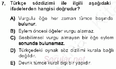 Genel Dilbilim 1 2013 - 2014 Dönem Sonu Sınavı 7.Soru