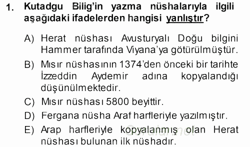 XI-XIII. Yüzyıllar Türk Dili 2013 - 2014 Ara Sınavı 1.Soru