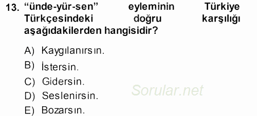 XI-XIII. Yüzyıllar Türk Dili 2013 - 2014 Ara Sınavı 13.Soru