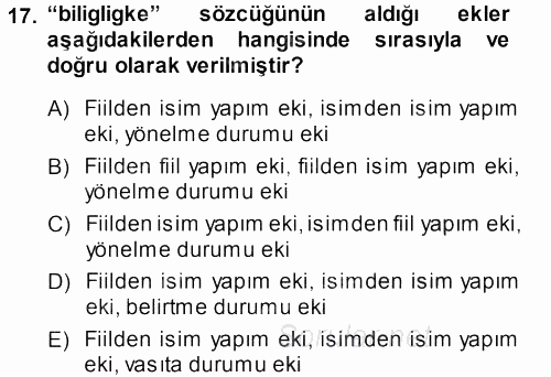 XI-XIII. Yüzyıllar Türk Dili 2013 - 2014 Ara Sınavı 17.Soru