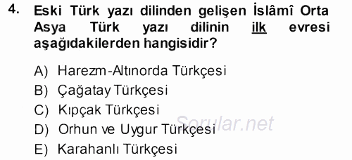 XI-XIII. Yüzyıllar Türk Dili 2013 - 2014 Ara Sınavı 4.Soru