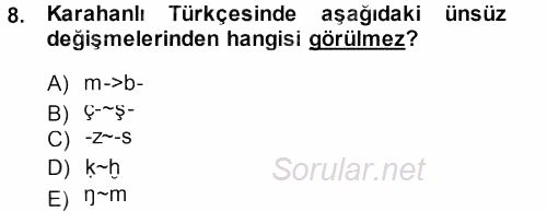 XI-XIII. Yüzyıllar Türk Dili 2013 - 2014 Ara Sınavı 8.Soru