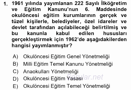 Türk Eğitim Tarihi 2016 - 2017 3 Ders Sınavı 1.Soru