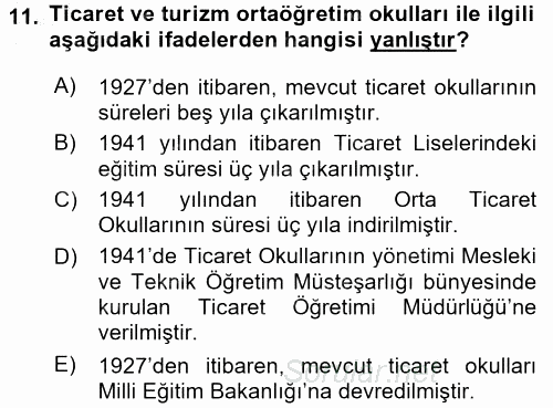 Türk Eğitim Tarihi 2016 - 2017 3 Ders Sınavı 11.Soru