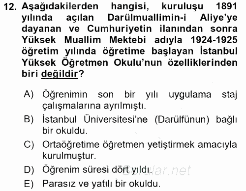 Türk Eğitim Tarihi 2016 - 2017 3 Ders Sınavı 12.Soru