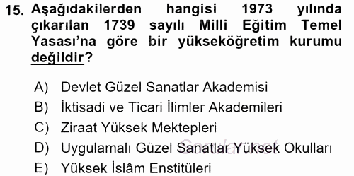 Türk Eğitim Tarihi 2016 - 2017 3 Ders Sınavı 15.Soru