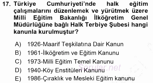 Türk Eğitim Tarihi 2016 - 2017 3 Ders Sınavı 17.Soru