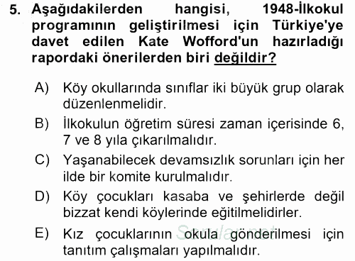 Türk Eğitim Tarihi 2016 - 2017 3 Ders Sınavı 5.Soru