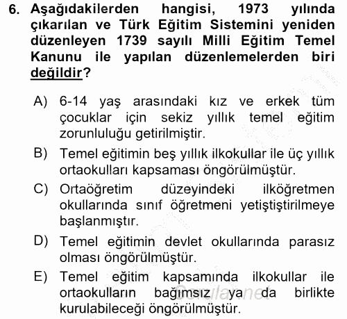 Türk Eğitim Tarihi 2016 - 2017 3 Ders Sınavı 6.Soru