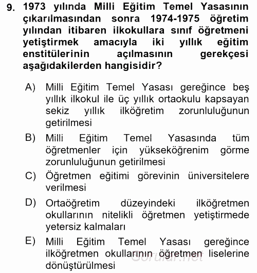 Türk Eğitim Tarihi 2016 - 2017 3 Ders Sınavı 9.Soru