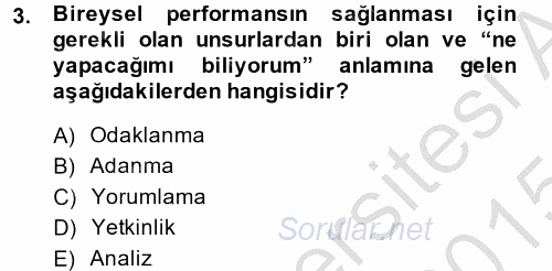 Performans ve Kariyer Yönetimi 2014 - 2015 Dönem Sonu Sınavı 3.Soru