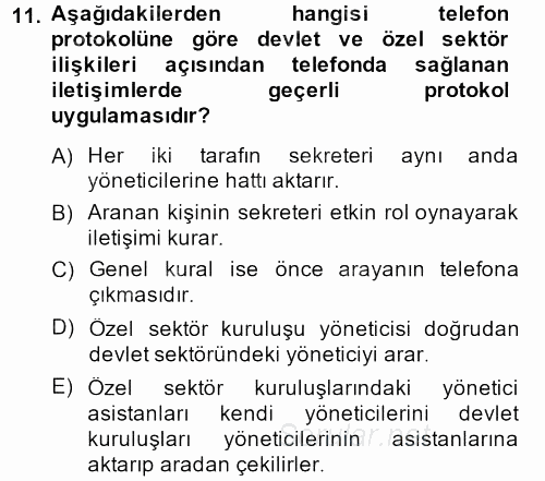 Yönetici Asistanlığı 2014 - 2015 Tek Ders Sınavı 11.Soru