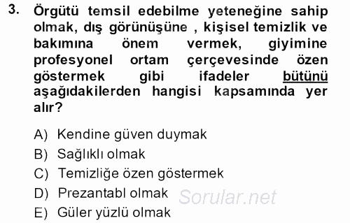 Yönetici Asistanlığı 2014 - 2015 Tek Ders Sınavı 3.Soru