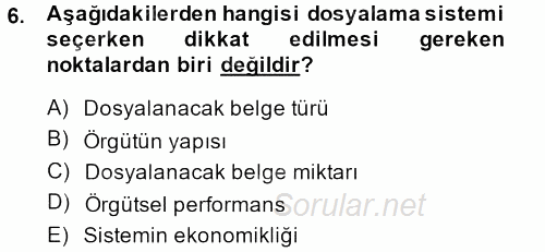 Yönetici Asistanlığı 2014 - 2015 Tek Ders Sınavı 6.Soru
