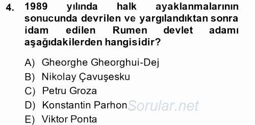 Balkanlar´da Siyaset 2013 - 2014 Dönem Sonu Sınavı 4.Soru