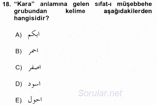 Osmanlı Türkçesi Grameri 1 2015 - 2016 Dönem Sonu Sınavı 18.Soru