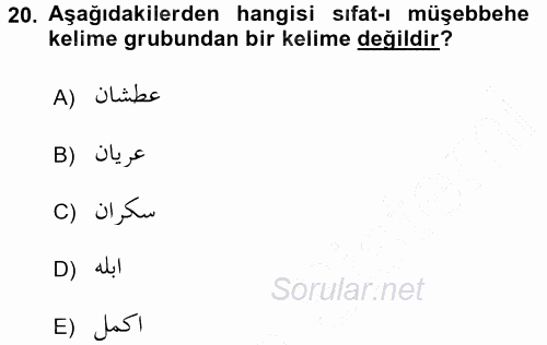 Osmanlı Türkçesi Grameri 1 2015 - 2016 Dönem Sonu Sınavı 20.Soru