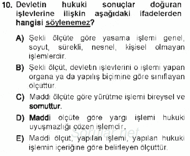 Türk Anayasa Hukuku 2012 - 2013 Tek Ders Sınavı 10.Soru