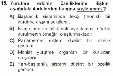 Türk Anayasa Hukuku 2012 - 2013 Tek Ders Sınavı 15.Soru