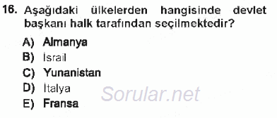 Türk Anayasa Hukuku 2012 - 2013 Tek Ders Sınavı 16.Soru
