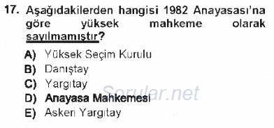 Türk Anayasa Hukuku 2012 - 2013 Tek Ders Sınavı 17.Soru
