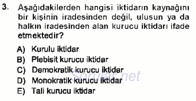 Türk Anayasa Hukuku 2012 - 2013 Tek Ders Sınavı 3.Soru