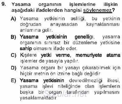 Türk Anayasa Hukuku 2012 - 2013 Tek Ders Sınavı 9.Soru