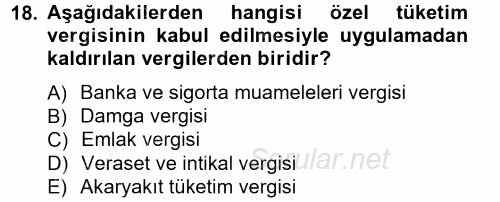 Türk Vergi Sistemi 2014 - 2015 Tek Ders Sınavı 18.Soru