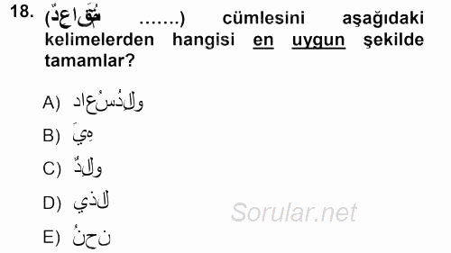 Arapça 1 2012 - 2013 Ara Sınavı 18.Soru