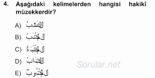 Arapça 1 2012 - 2013 Ara Sınavı 4.Soru