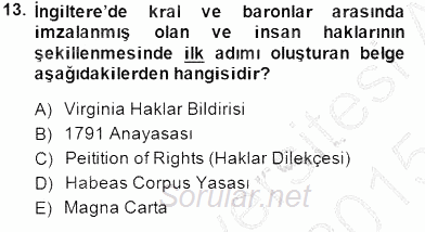 Temel İnsan Hakları Bilgisi 1 2014 - 2015 Ara Sınavı 13.Soru