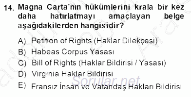 Temel İnsan Hakları Bilgisi 1 2014 - 2015 Ara Sınavı 14.Soru