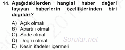Halkla İlişkiler Yazarlığı 2012 - 2013 Ara Sınavı 14.Soru