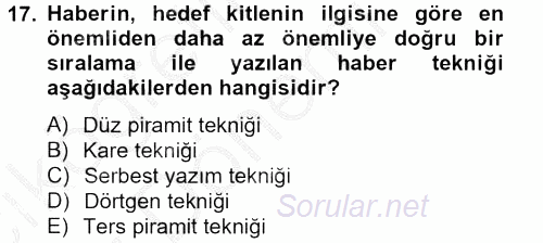 Halkla İlişkiler Yazarlığı 2012 - 2013 Ara Sınavı 17.Soru