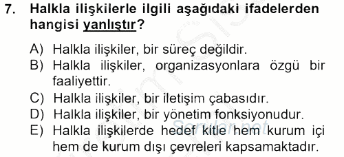 Halkla İlişkiler Yazarlığı 2012 - 2013 Ara Sınavı 7.Soru