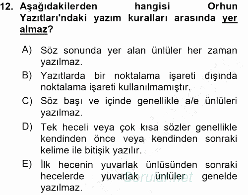 Orhon Türkçesi 2015 - 2016 Ara Sınavı 12.Soru