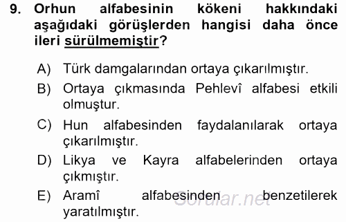 Orhon Türkçesi 2015 - 2016 Ara Sınavı 9.Soru