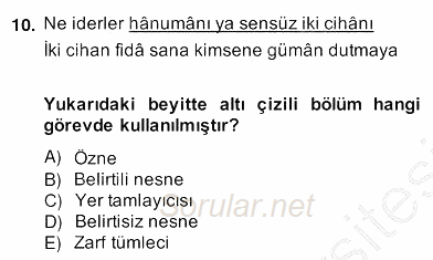 Türkçe Cümle Bilgisi 2 2013 - 2014 Ara Sınavı 10.Soru