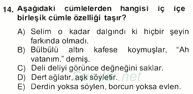 Türkçe Cümle Bilgisi 2 2013 - 2014 Ara Sınavı 14.Soru