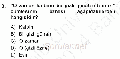 Türkçe Cümle Bilgisi 2 2013 - 2014 Ara Sınavı 3.Soru