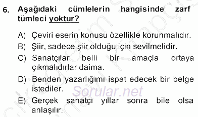 Türkçe Cümle Bilgisi 2 2013 - 2014 Ara Sınavı 6.Soru