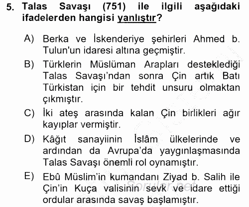 İlk Müslüman Türk Devletleri 2016 - 2017 Ara Sınavı 5.Soru