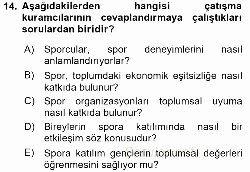 Spor Bilimlerine Giriş 2016 - 2017 Ara Sınavı 14.Soru