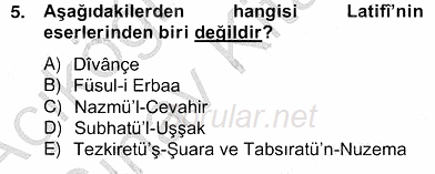 Eski Türk Edebiyatının Kaynaklarından Şair Tezkireleri 2012 - 2013 Ara Sınavı 5.Soru