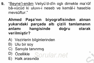 Eski Türk Edebiyatının Kaynaklarından Şair Tezkireleri 2012 - 2013 Ara Sınavı 9.Soru