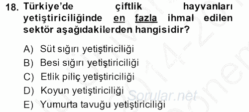 Temel Zootekni 2014 - 2015 Dönem Sonu Sınavı 18.Soru
