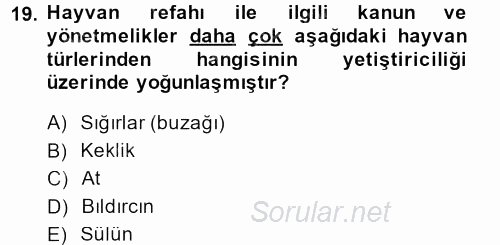 Temel Zootekni 2014 - 2015 Dönem Sonu Sınavı 19.Soru