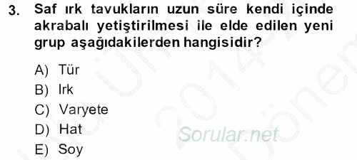Temel Zootekni 2014 - 2015 Dönem Sonu Sınavı 3.Soru