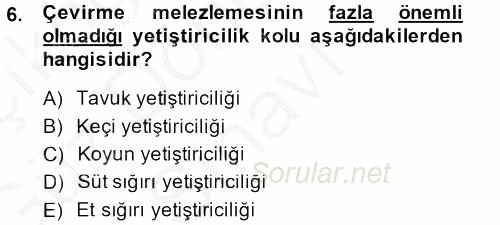 Temel Zootekni 2014 - 2015 Dönem Sonu Sınavı 6.Soru